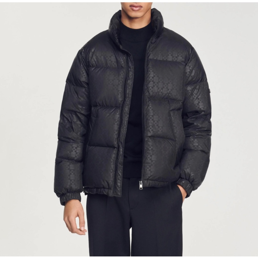 Sandro Men’s H22 Cross Pattern Puffer Black Jacket